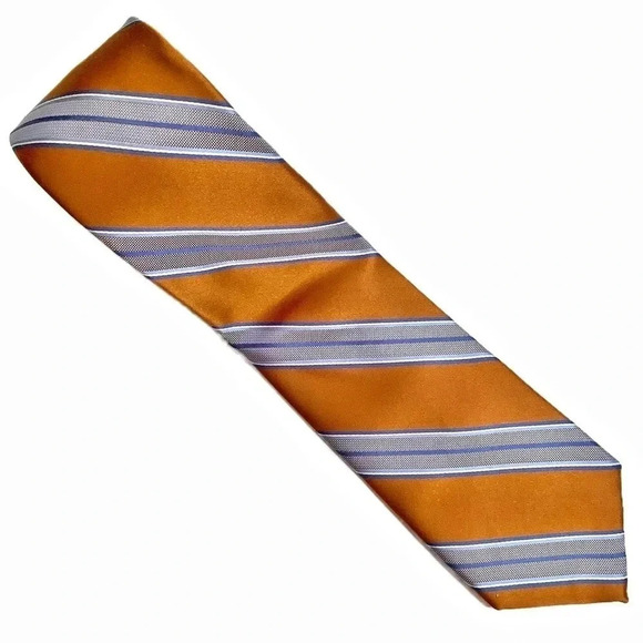 SAKS FIFTH AVENUE Orange Woven Silk Stripe Tie - Picture 2 of 11